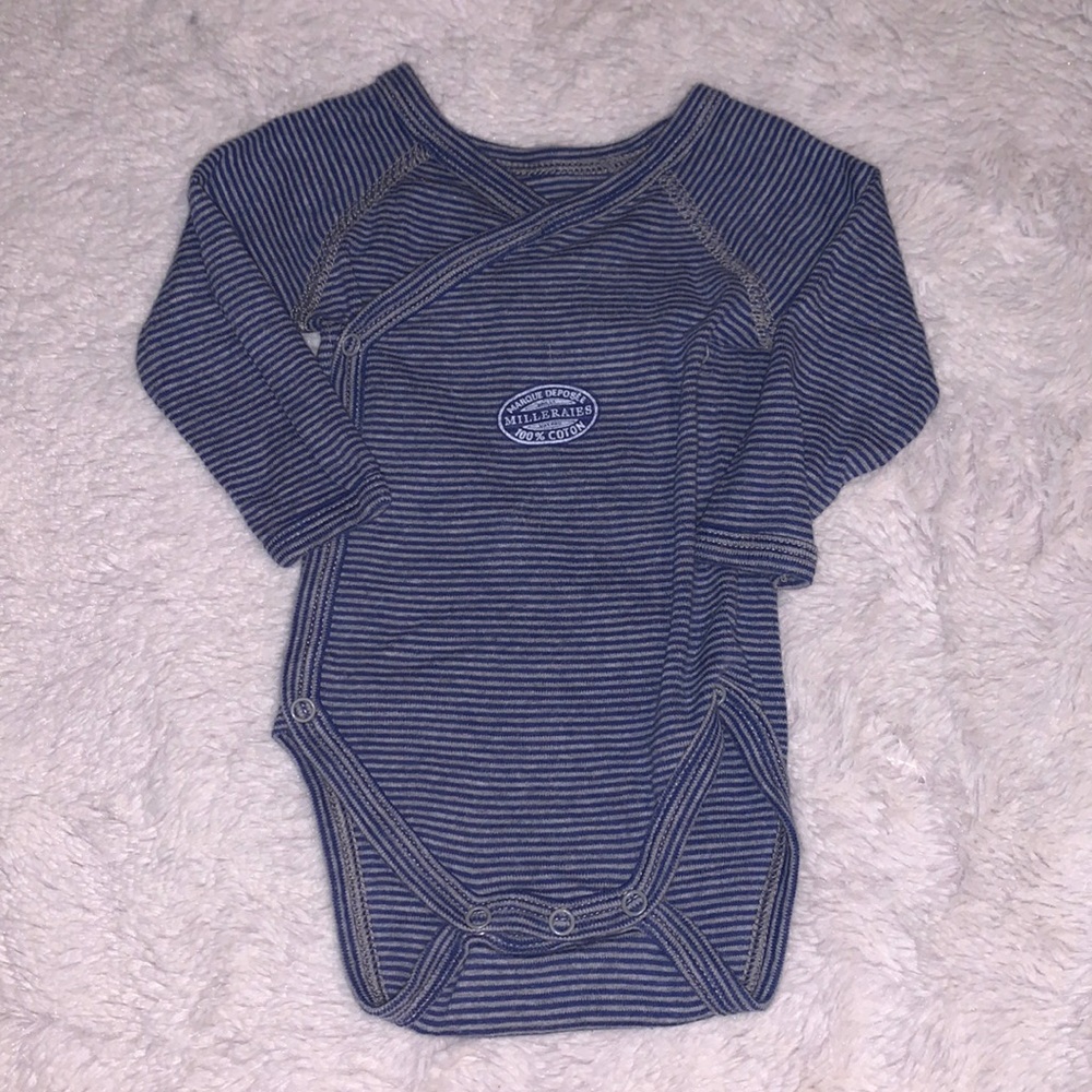 (3 for $10) blue 0-3 month striped bodysuit